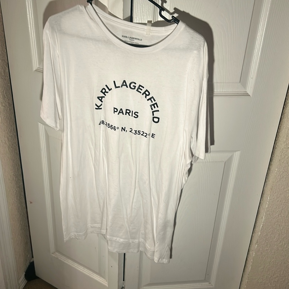 Karl Lagerfeld Paris Men’s Logo Coordinates Graphic Short Sleeve Shirt Size L